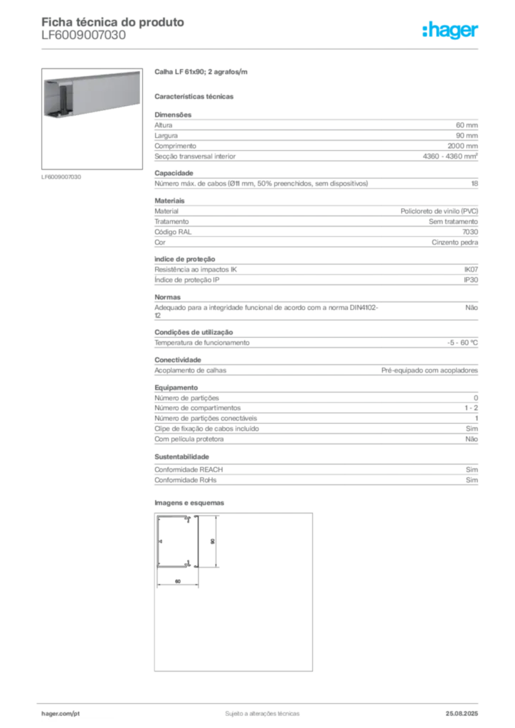 Imagem Hager Ficha técnica do produto LF6009007030 | Hager Portugal