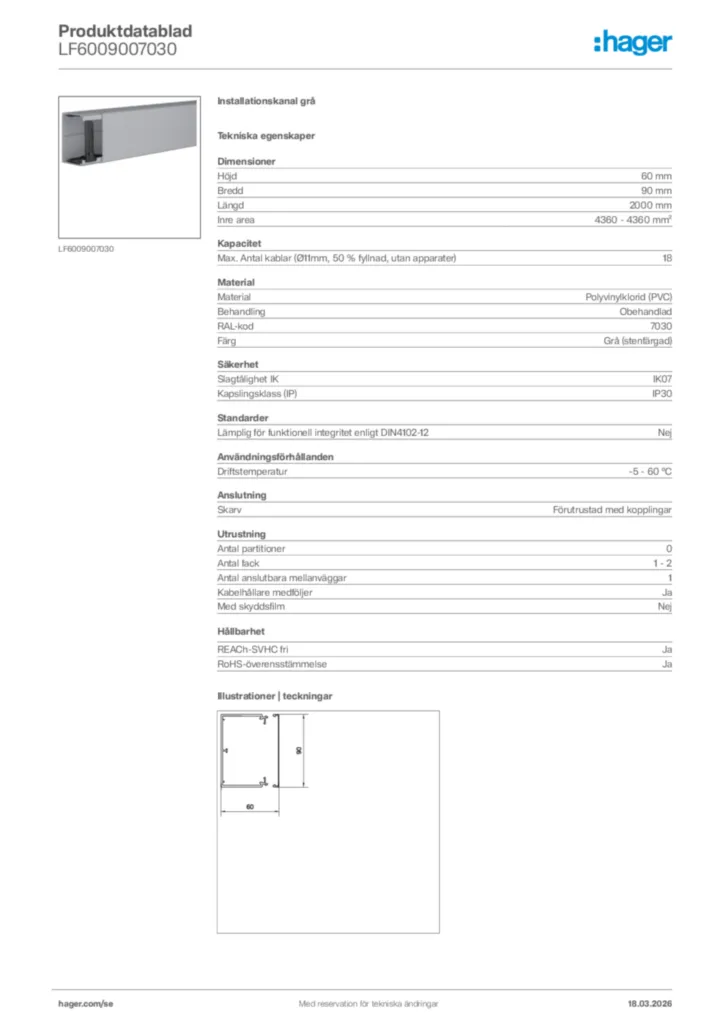 Bild Hager Produktdatablad LF6009007030 | Hager Sverige