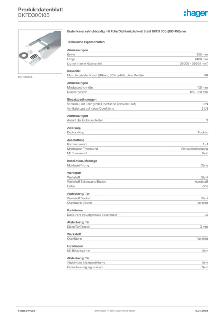Bild Hager Produktdatenblatt BKFD300105 | Hager Deutschland