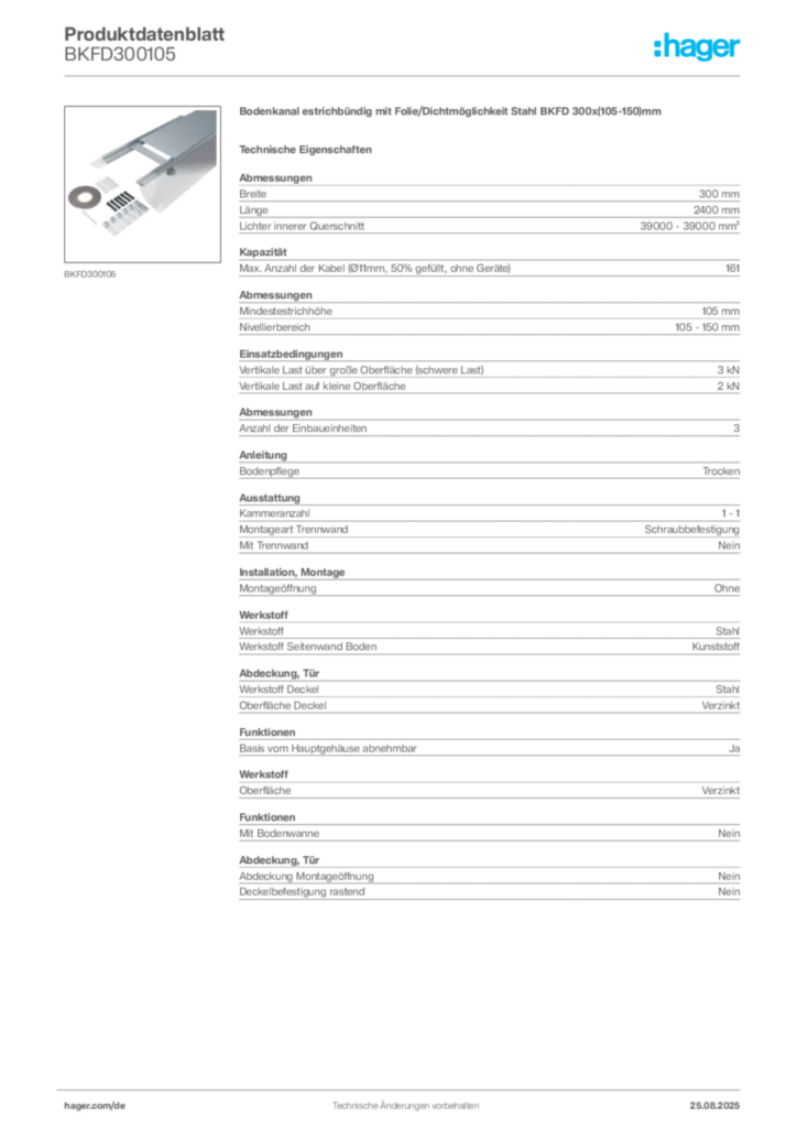 Bild Hager Produktdatenblatt BKFD300105 | Hager Deutschland
