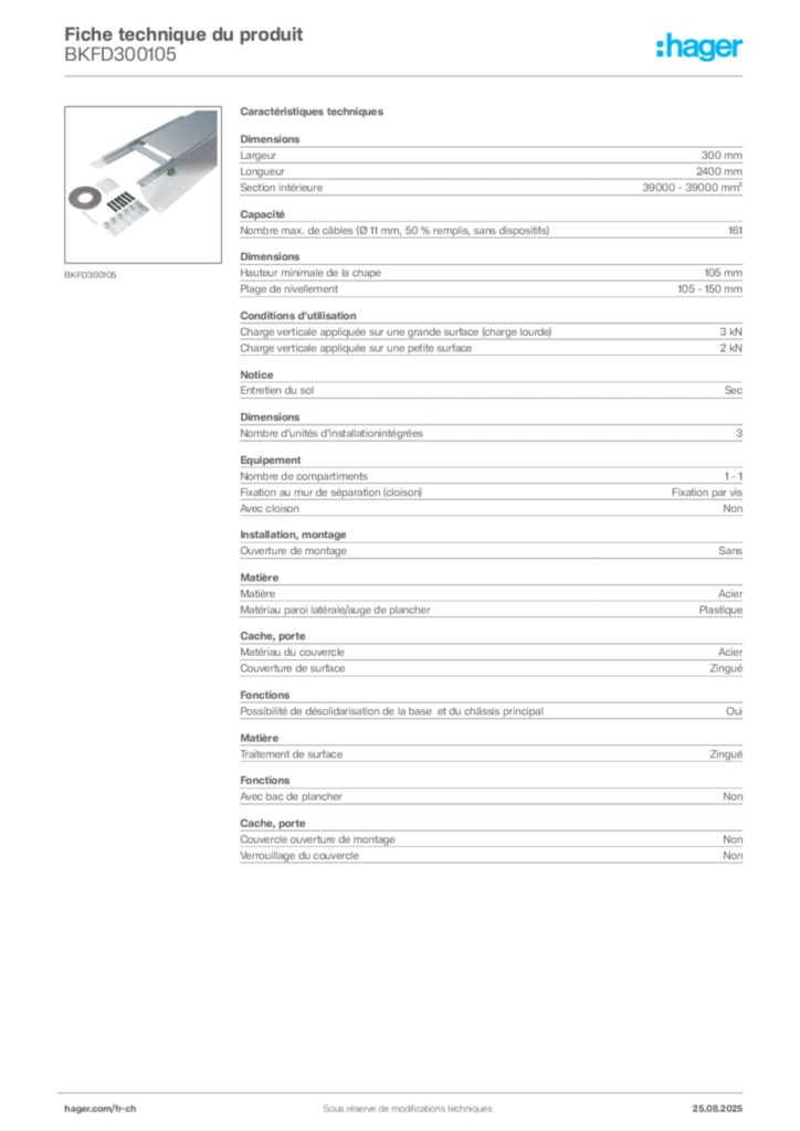 Image Hager Fiche technique du produit BKFD300105 | Hager Suisse
