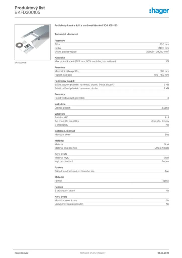Obrázek Hager Product data sheet BKFD300105 | Hager