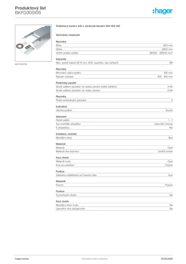 Obrázek Hager Produktový list BKFD300105 | Hager