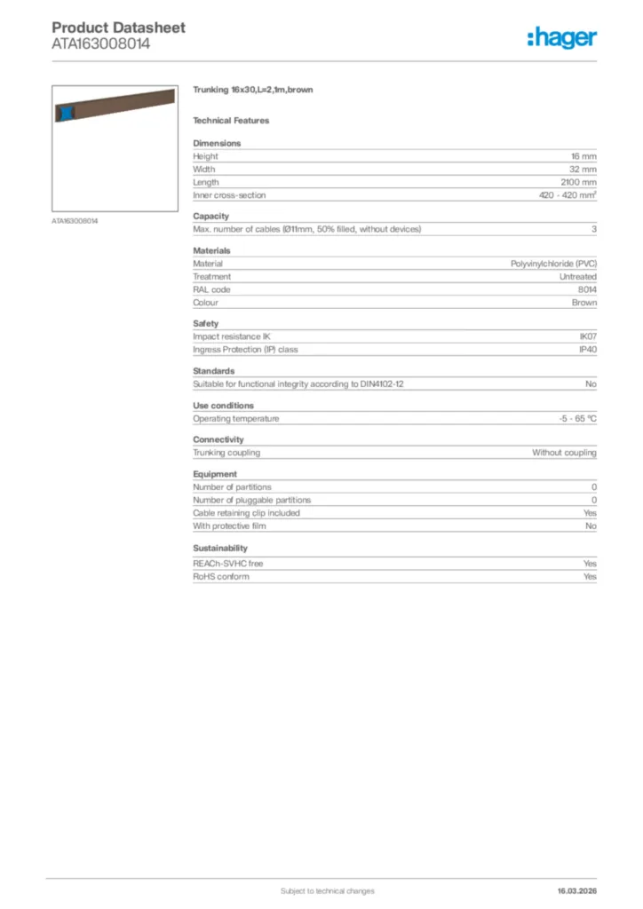 Image Hager Product data sheet ATA163008014  | Hager Africa