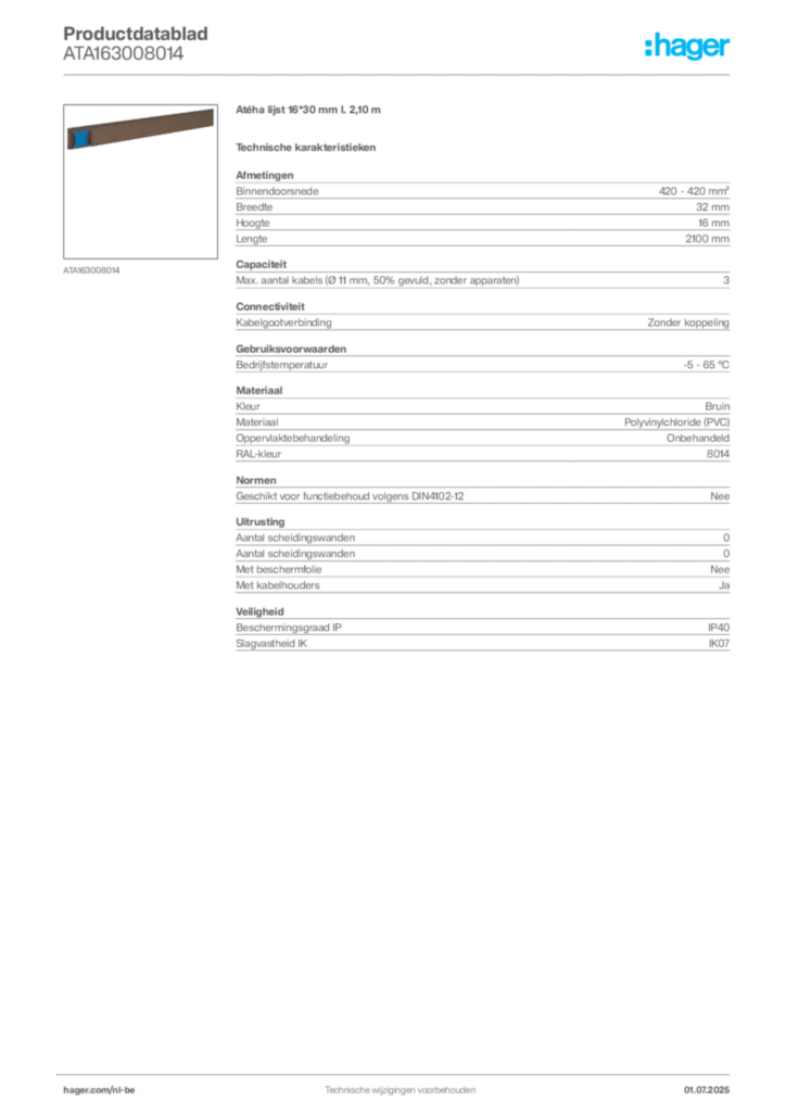 Afbeelding Hager Productdatablad ATA163008014 | Hager Belgium