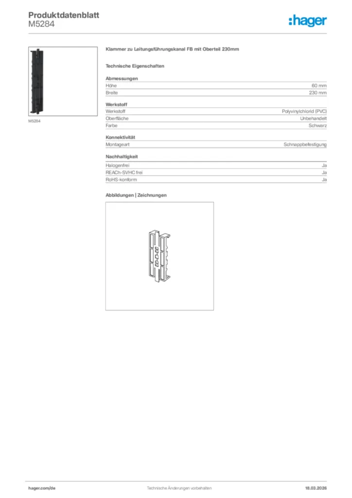 Bild Hager Produktdatenblatt M5284 | Hager Deutschland