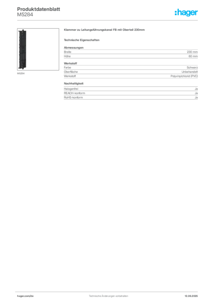 Bild Hager Produktdatenblatt M5284 | Hager Deutschland