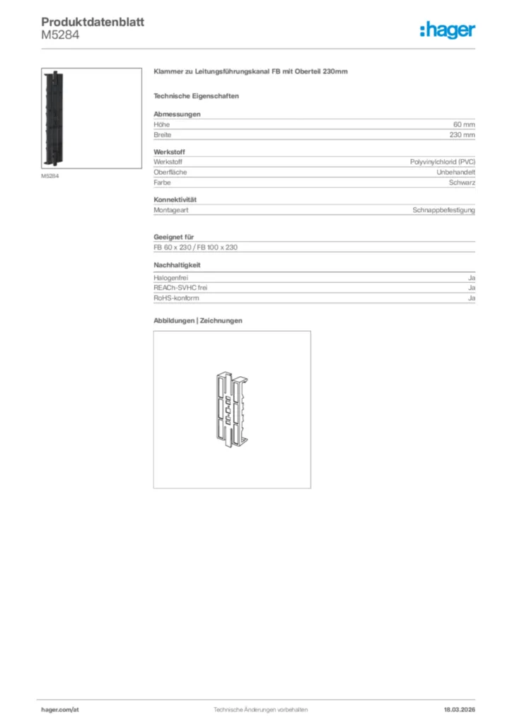 Bild Hager Produktdatenblatt M5284 | Hager Deutschland