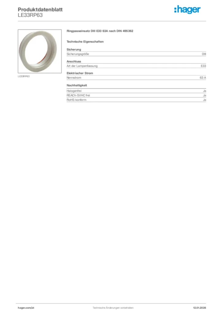 Bild Hager Produktdatenblatt LE33RP63 | Hager Deutschland