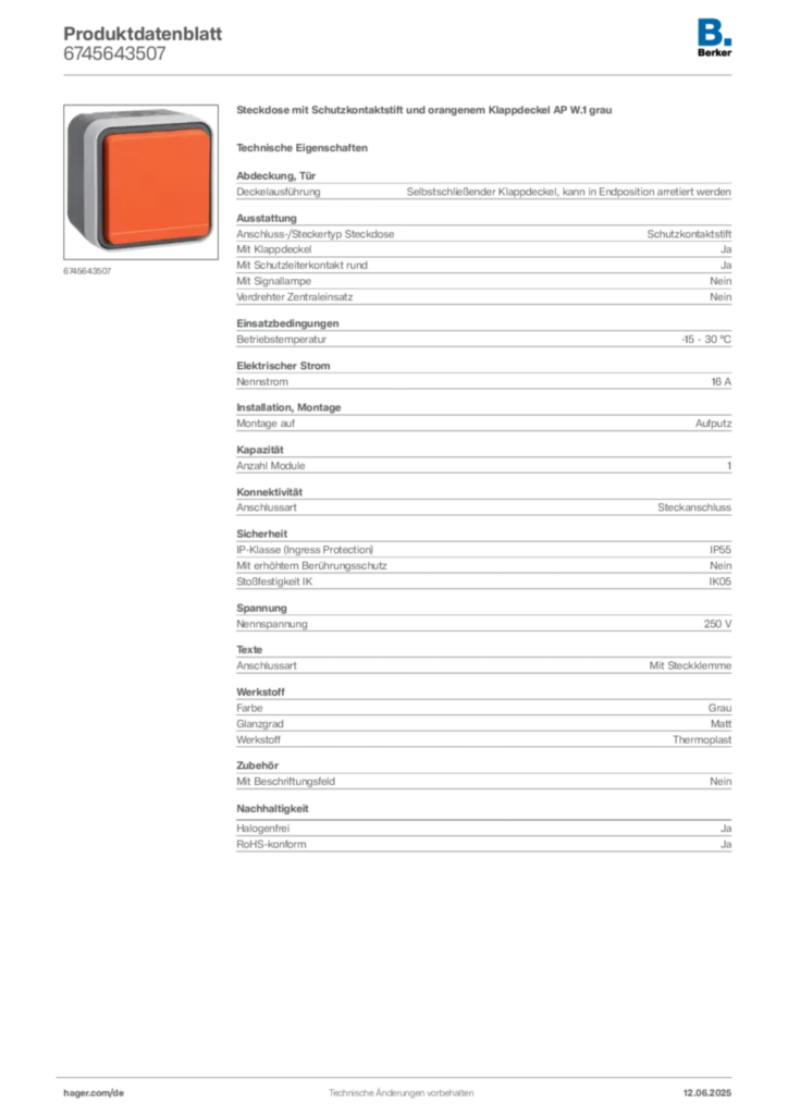 Berker Produktdatenblatt 6745643507