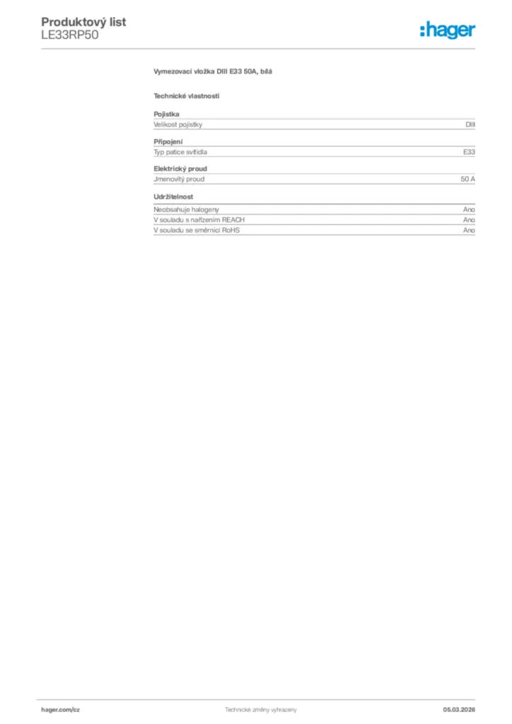 Obrázek Hager Product data sheet LE33RP50 | Hager