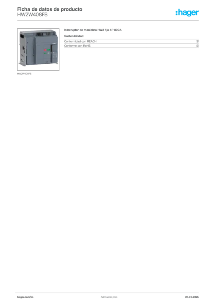 Imagen Hager Ficha de datos de producto HW2W408FS | Hager España