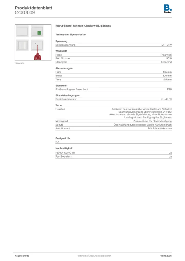 Bild Berker Produktdatenblatt 52007009 | Hager Deutschland