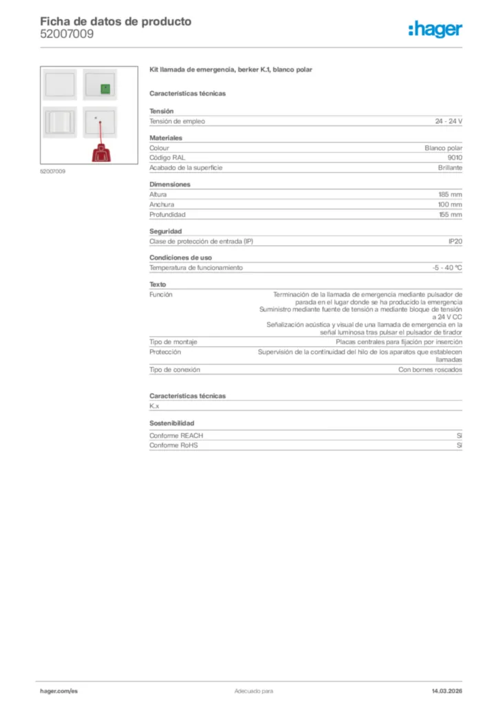 Imagen Hager Ficha de datos de producto 52007009 | Hager España