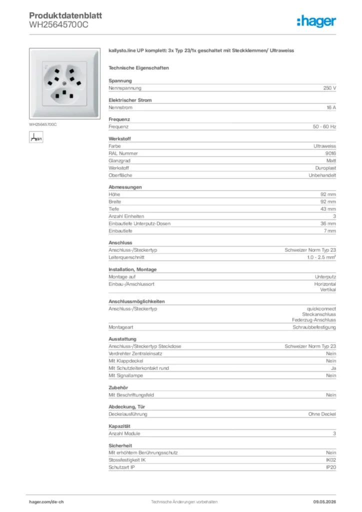 Bild Hager Produktdatenblatt WH25645700C | Hager Schweiz