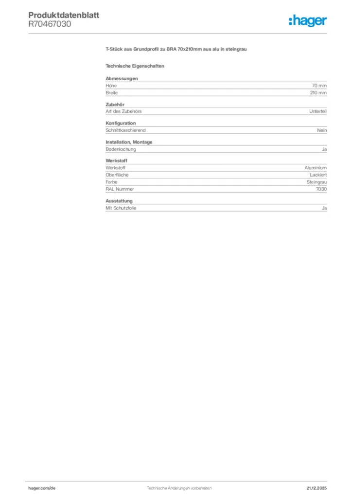 Bild Hager Produktdatenblatt R70467030 | Hager Deutschland