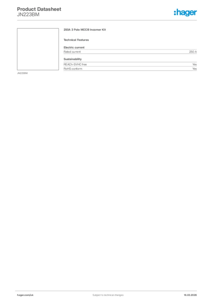 Image Hager Product data sheet JN223BM  | Hager