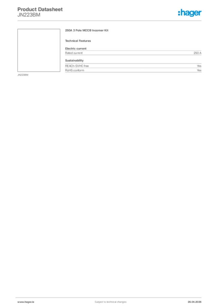 Image Hager Product data sheet JN223BM  | Hager