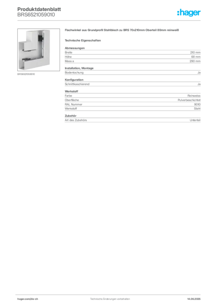 Bild Hager Produktdatenblatt BRS6521059010 | Hager Schweiz