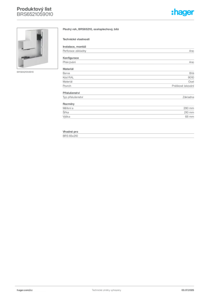 Obrázek Hager Produktový list BRS6521059010 | Hager