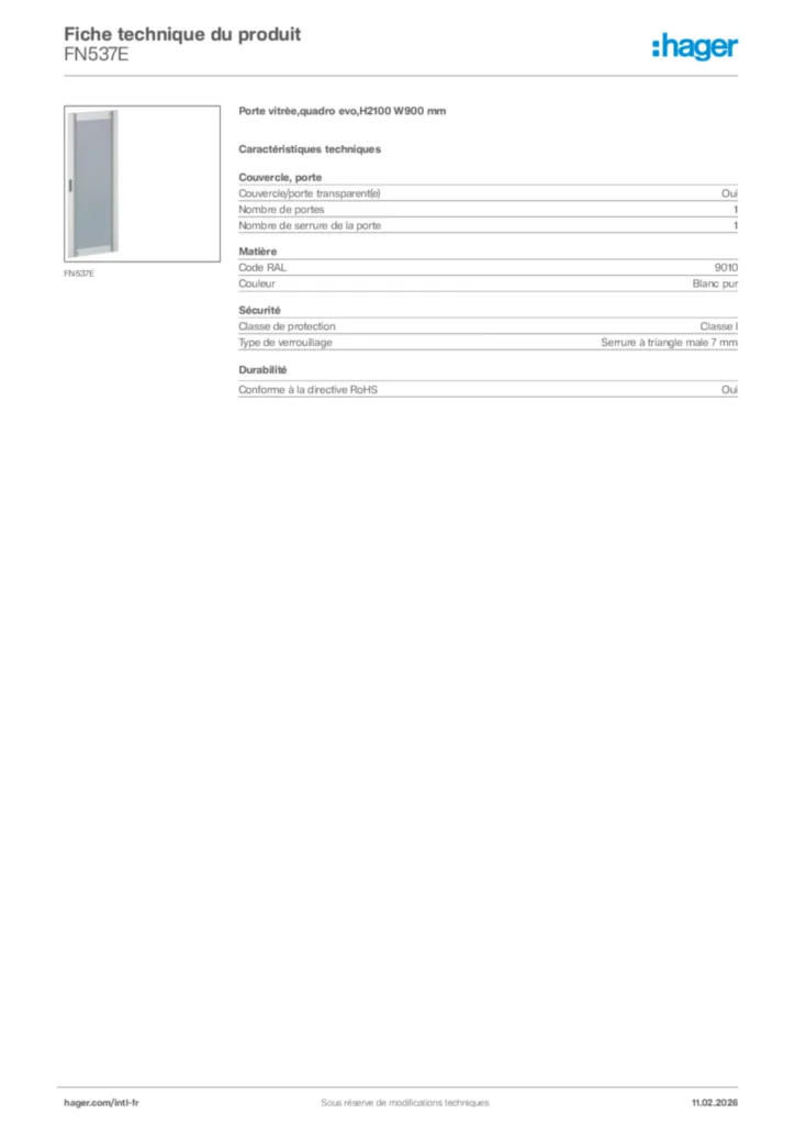 Image Hager Fiche technique du produit FN537E | Hager Afrique