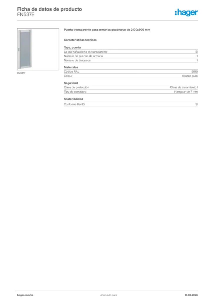 Imagen Hager Ficha de datos de producto FN537E | Hager España