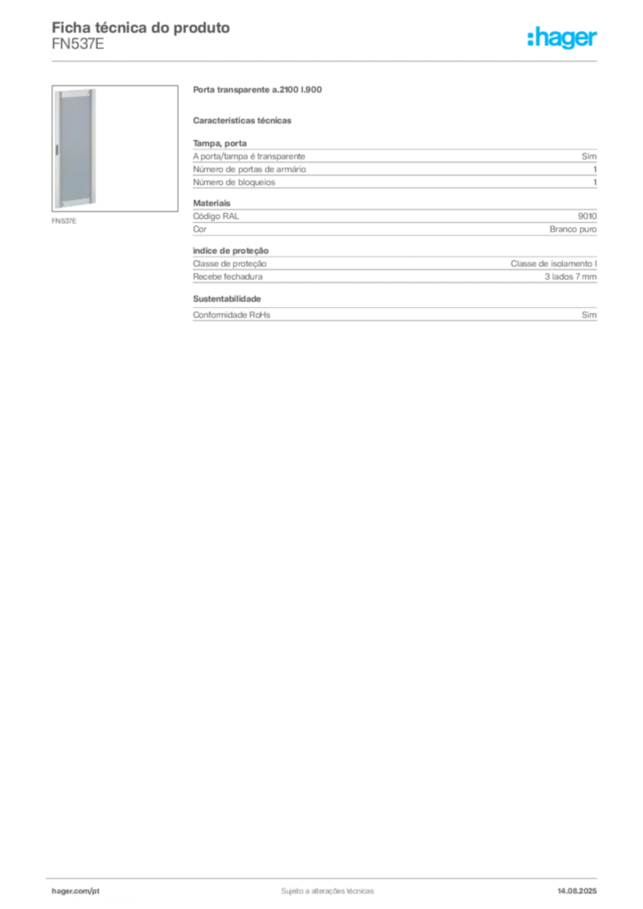 Imagem Hager Ficha técnica do produto FN537E | Hager Portugal