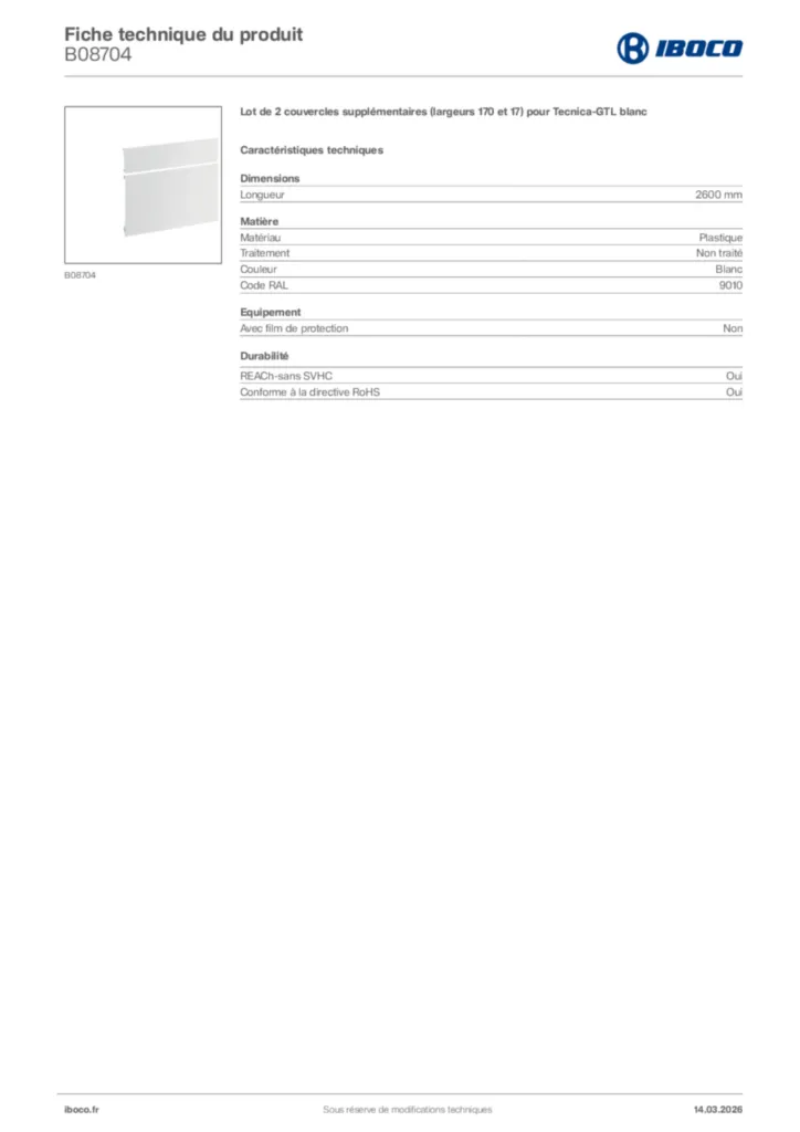 Image Iboco Fiche technique du produit B08704 | Hager France