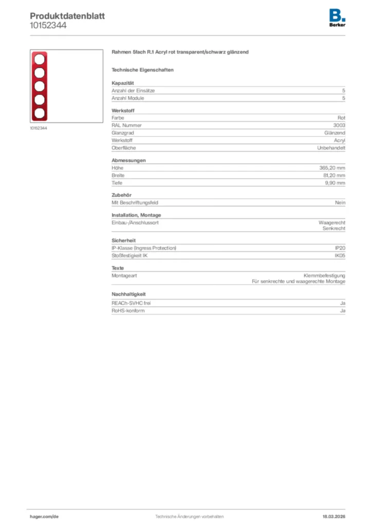 Bild Berker Produktdatenblatt 10152344 | Hager Deutschland