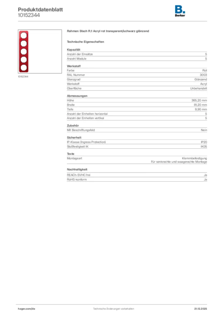 Bild Berker Produktdatenblatt 10152344 | Hager Deutschland