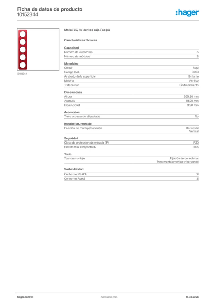 Imagen Hager Ficha de datos de producto 10152344 | Hager España
