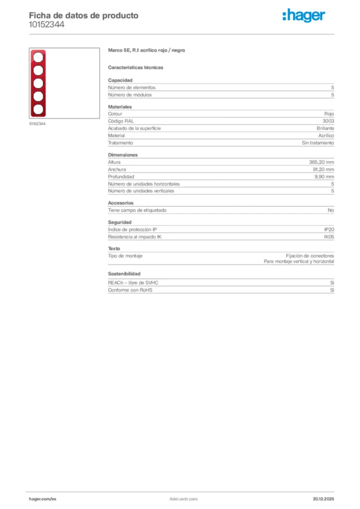 Imagen Hager Ficha de datos de producto 10152344 | Hager España