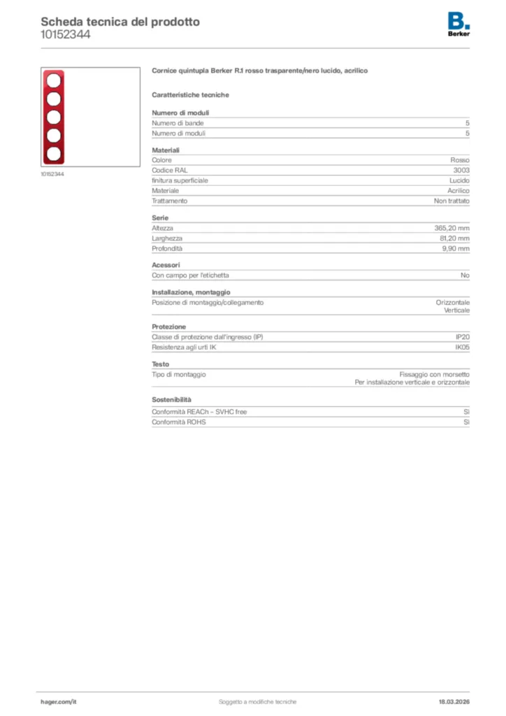 Immagine Berker Scheda tecnica del prodotto 10152344 | Hager Italia
