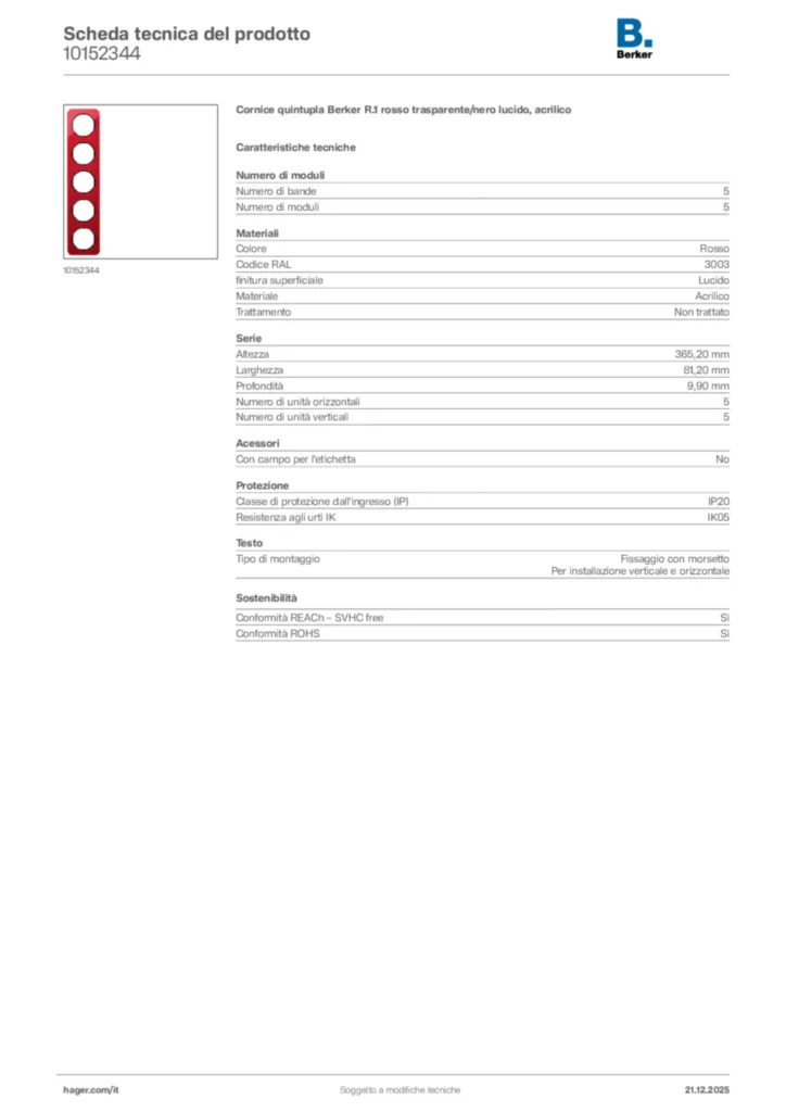 Immagine Berker Scheda tecnica del prodotto 10152344 | Hager Italia