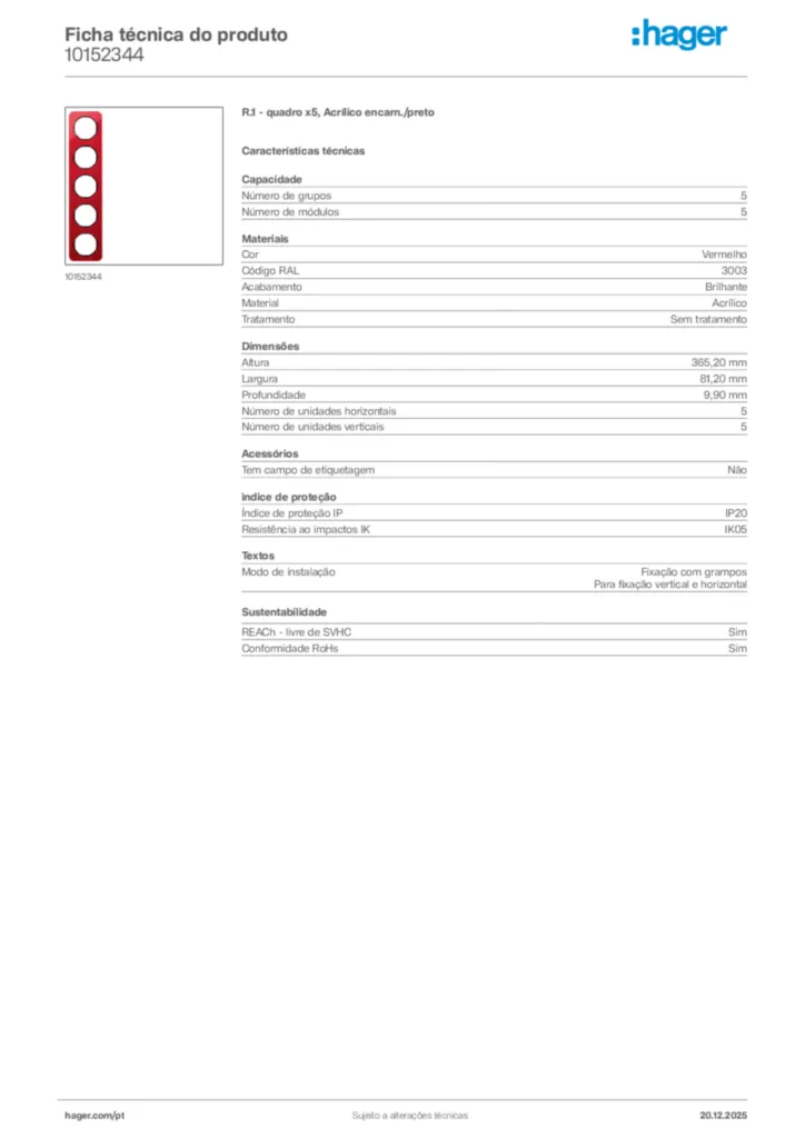 Imagem Hager Ficha técnica do produto 10152344 | Hager Portugal