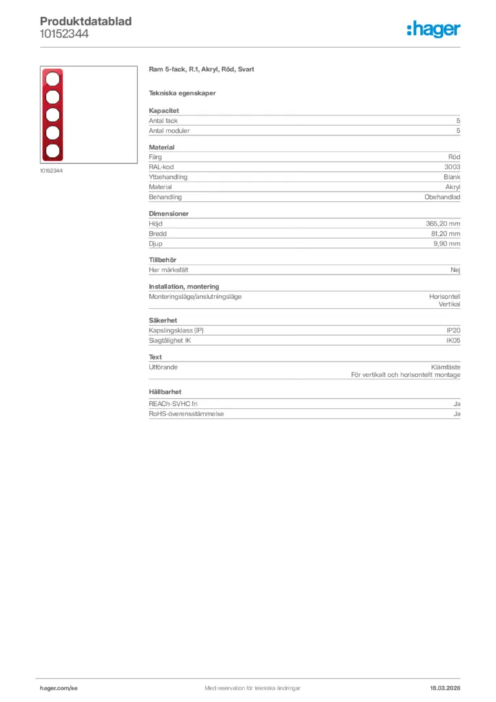 Bild Hager Produktdatablad 10152344 | Hager Sverige