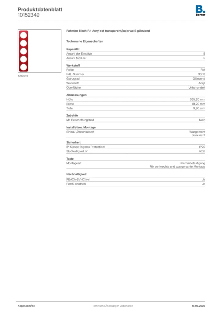 Bild Berker Produktdatenblatt 10152349 | Hager Deutschland