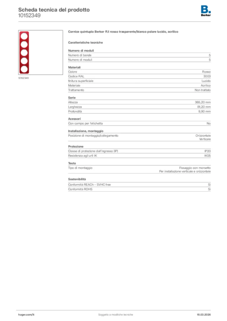 Immagine Berker Scheda tecnica del prodotto 10152349 | Hager Italia