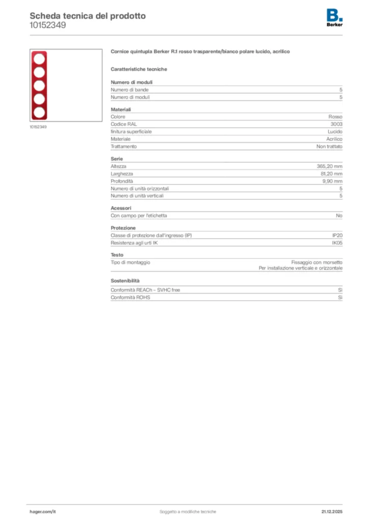 Immagine Berker Scheda tecnica del prodotto 10152349 | Hager Italia