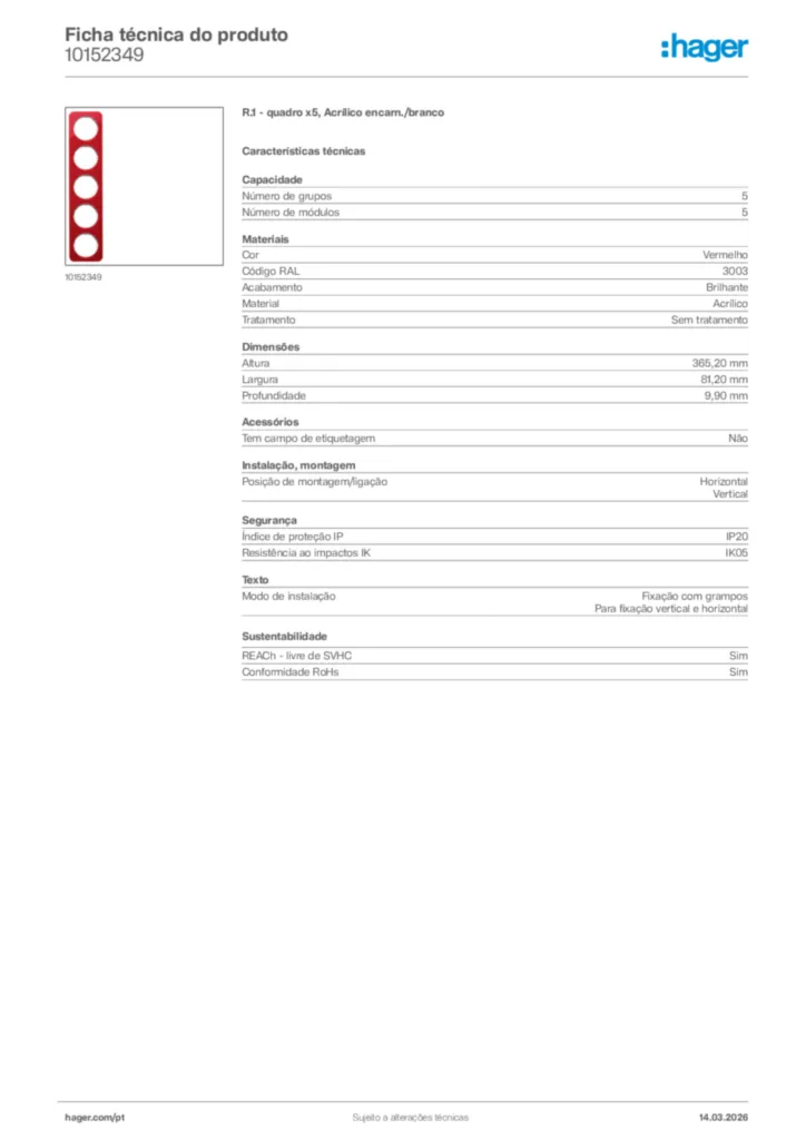 Imagem Hager Ficha técnica do produto 10152349 | Hager Portugal
