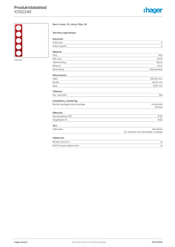 Bild Hager Produktdatablad 10152349 | Hager Sverige