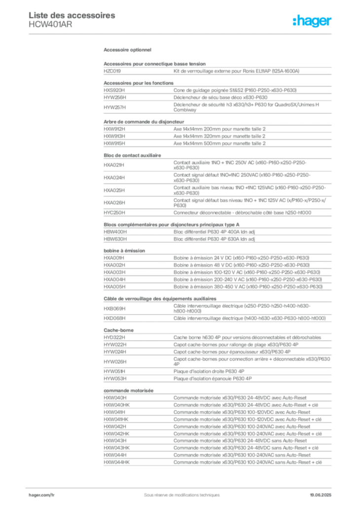 Image Hager Fiche technique du produit HCW401AR | Hager France