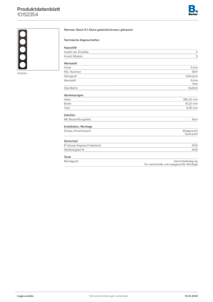 Bild Berker Produktdatenblatt 10152354 | Hager Deutschland