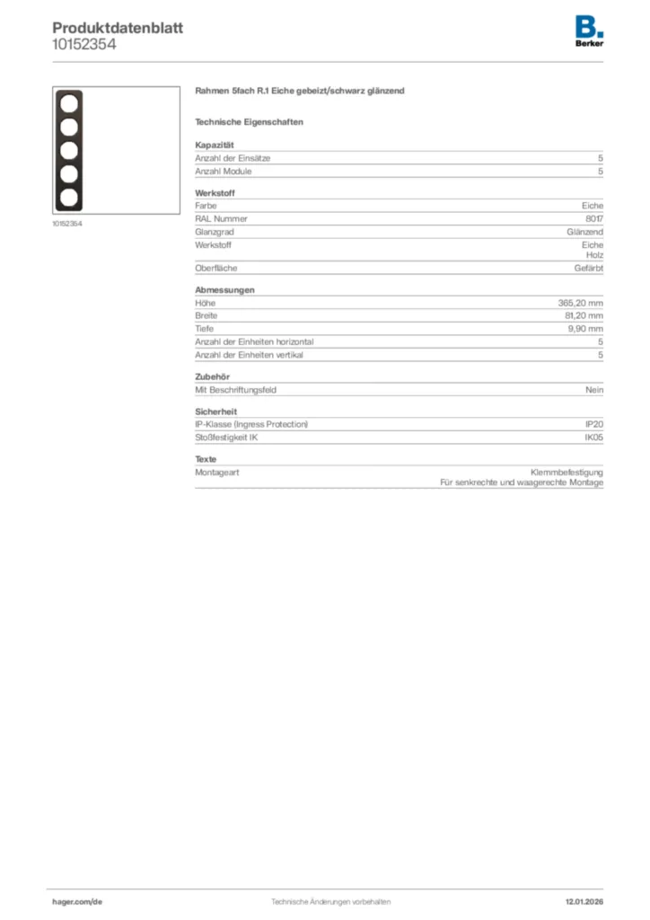 Bild Berker Produktdatenblatt 10152354 | Hager Deutschland