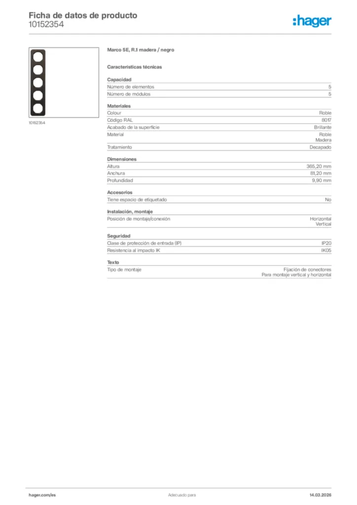 Imagen Hager Ficha de datos de producto 10152354 | Hager España