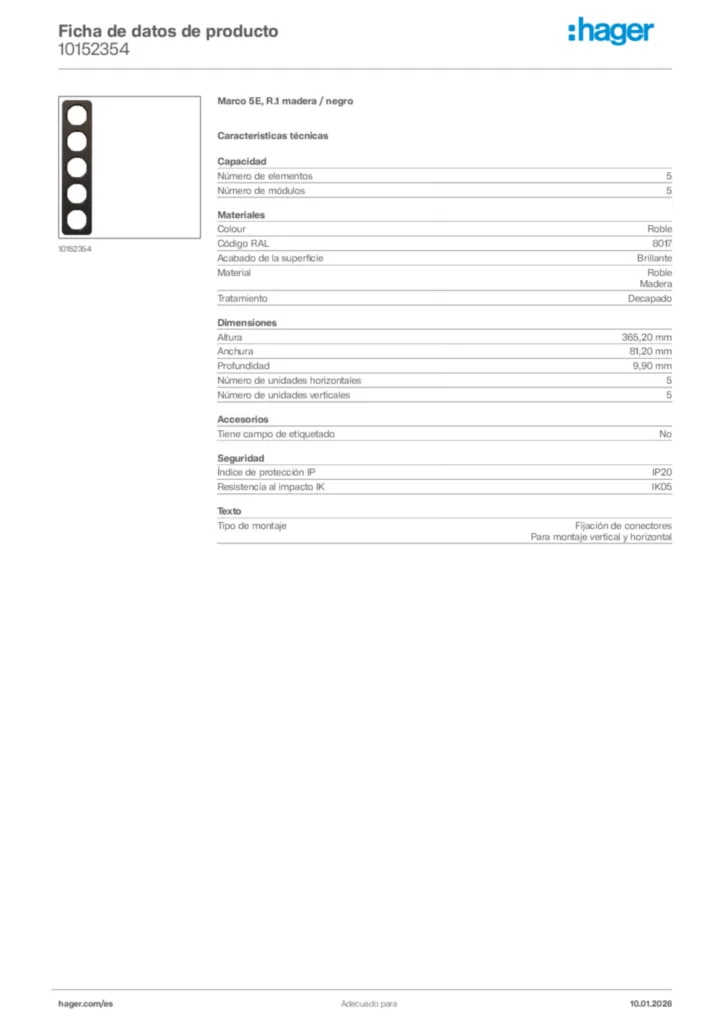 Imagen Hager Ficha de datos de producto 10152354 | Hager España