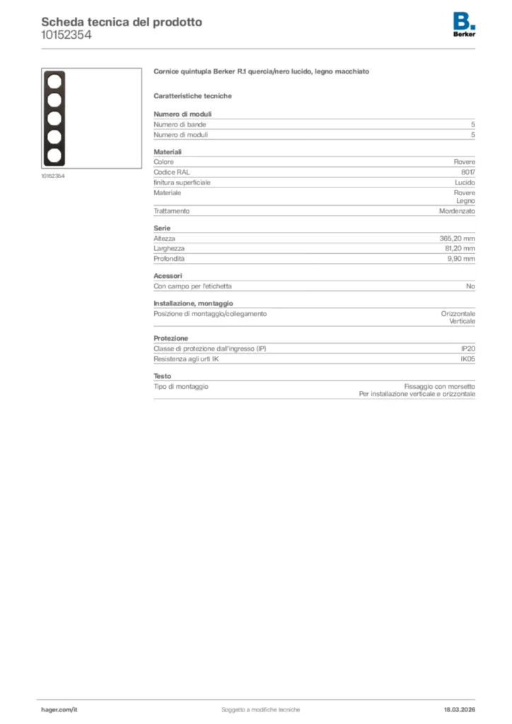 Immagine Berker Scheda tecnica del prodotto 10152354 | Hager Italia