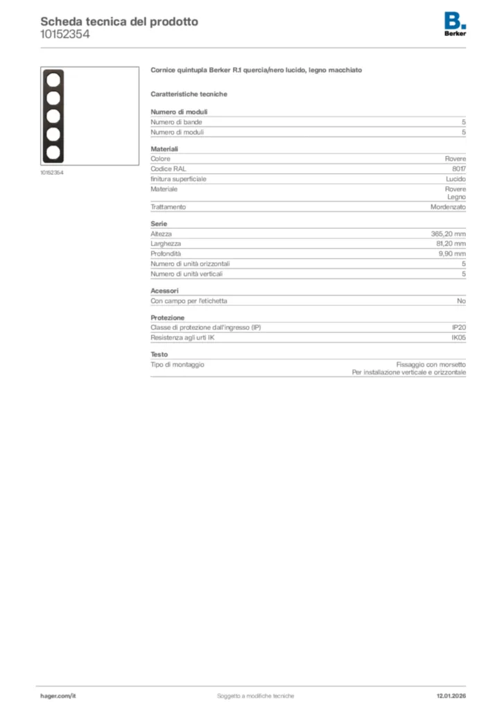 Immagine Berker Scheda tecnica del prodotto 10152354 | Hager Italia
