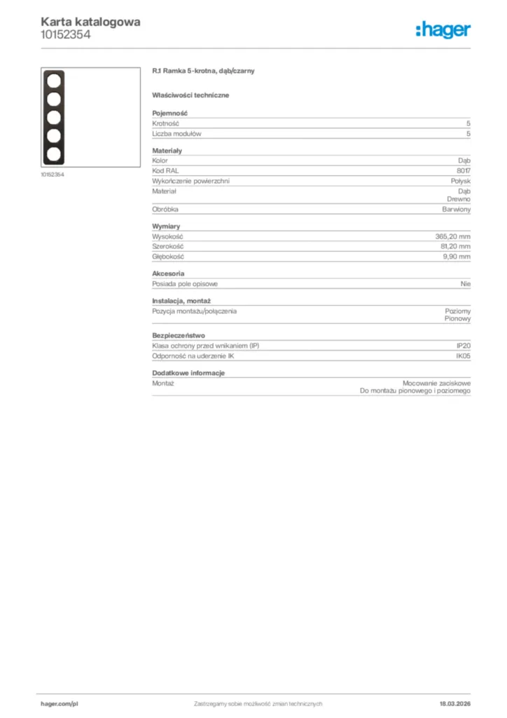 Zdjęcie Hager Karta katalogowa 10152354 | Hager Polska
