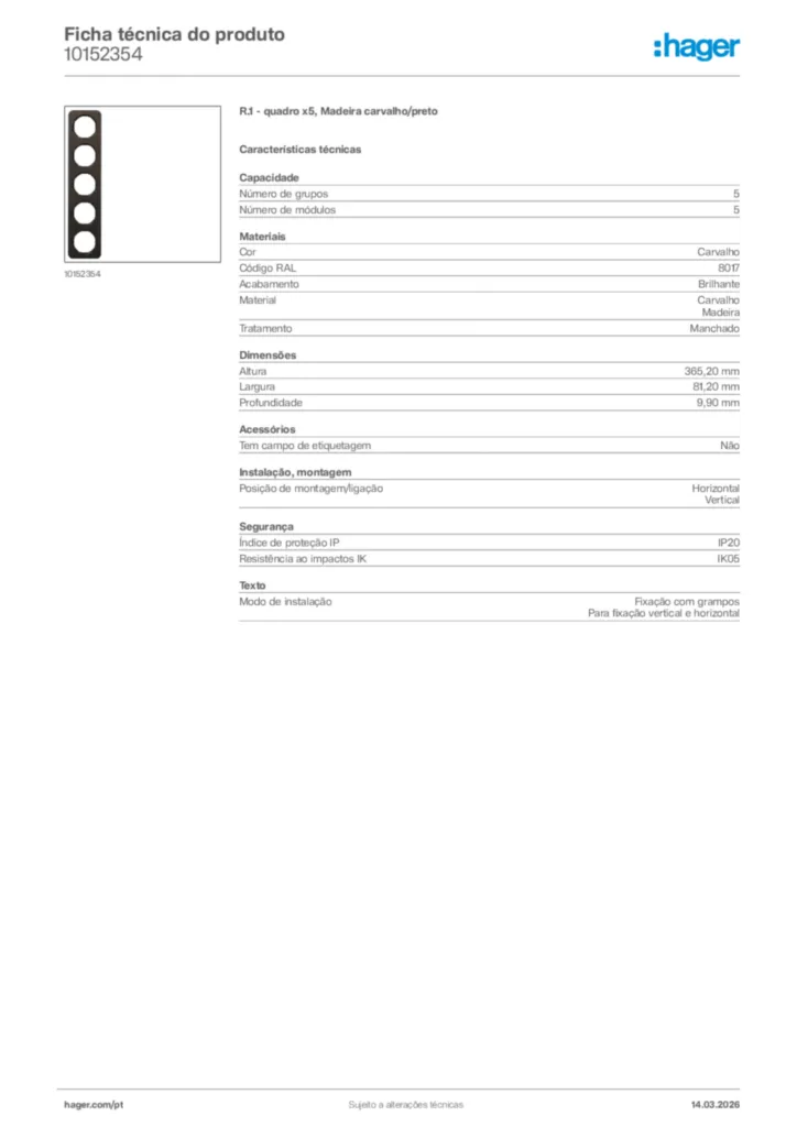 Imagem Hager Ficha técnica do produto 10152354 | Hager Portugal